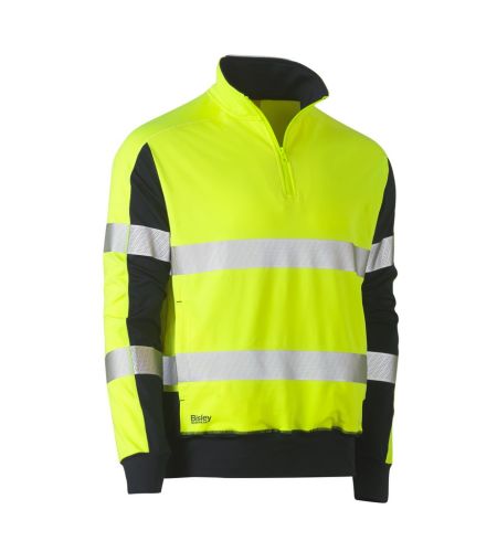 BISLEY TAPED TWO TONE HI VIS CONTRAST STRETCHY 1/4 ZIP PULLOVER
