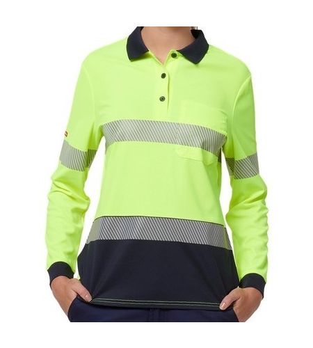 HARD YAKKA Womens Hi-vis Polo With Tape Long Sleeve